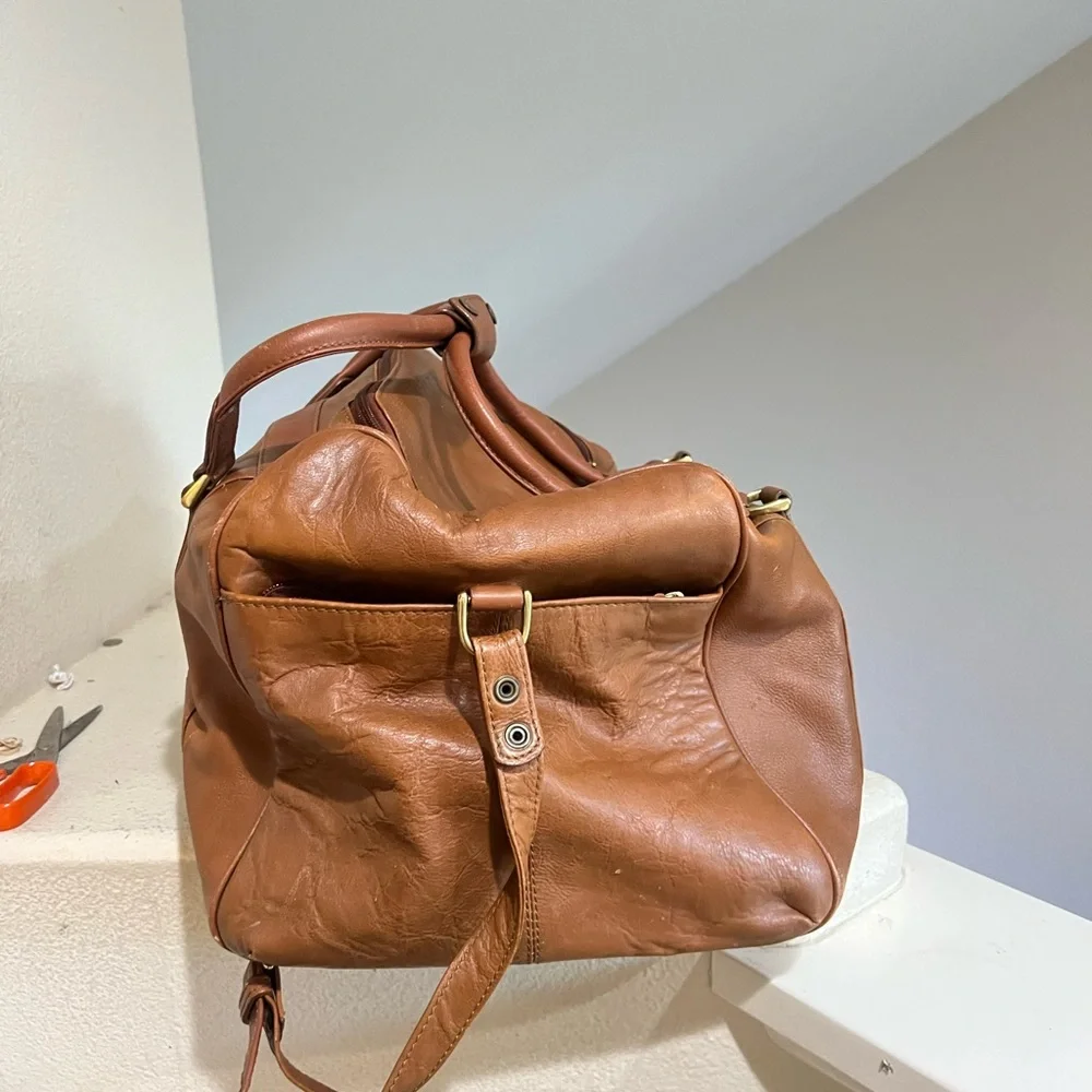 Vintage Hidesign Large Brown Leather Duffle Bag  Travel Weekender Carryon Bag